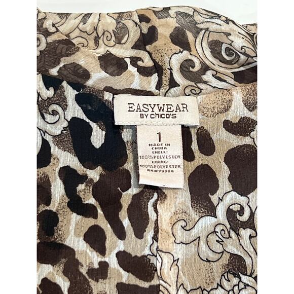 Easywear By Chico's Chiffon and Faux Leather Brown Vest Women's Size 1 (Medium) - Picture 5 of 9